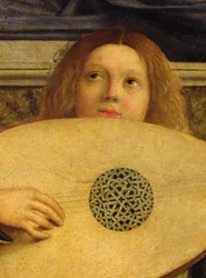 The San Giobbe Altarpiece, detail of angel playing music, c.1487 (detail)