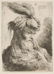Head of a Bearded Man with a Turban Facing Right, from the Series of Small Heads...