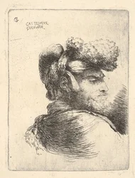 Man in profile facing right, wearing a fur hat, from series of Small Heads in Oriental Costume