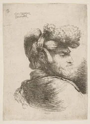 Man in profile facing right, wearing a fur hat, from series of Small Heads, ca. 1645-1650