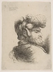 Man in Profile Facing Right, Wearing a Fur Hat