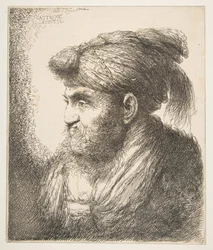Man wearing a turban facing left, from the series of Large Oriental Heads