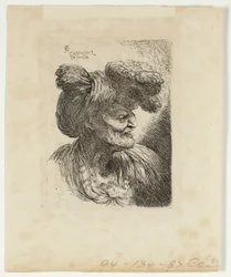 Old Man Wearing a Turban Ornamented with Fur, Facing Right, from Small Studies of Heads in Oriental Headdress