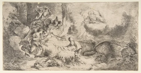 The Virgin and Child, God the Father Upper Right, Angels at Left