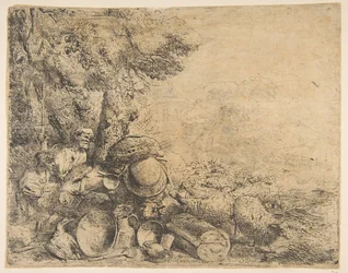 Two Shepherds, a Donkey, and Other Animals in a Landscape, ca. 1638-1640