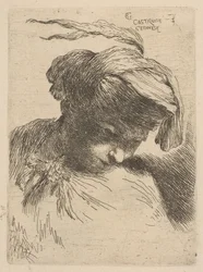 Young man looking down to right, from the series of Small Heads in Oriental Headdress