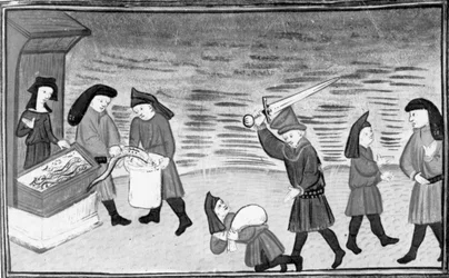 Decameron, Biondello shows the lampreys to Ciacco; Filippo attacks Biondello; Ciacco and Biondello reconcile. Ninth day, story 8