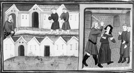 Decameron, Calandrino and his friends search for the heliotrope in the Mugnon; Calandrino beats his wife. Eighth day, story 1