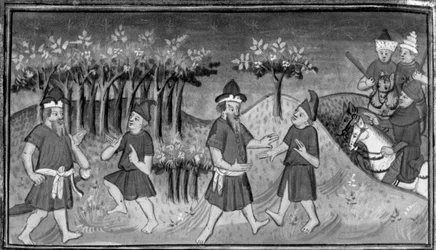 Decameron, Mitridanes meets Nathan in the forest; the two men reconcile. Tenth day, story 1