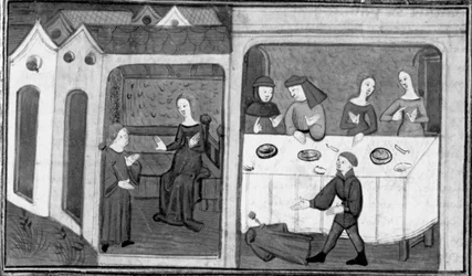 Decameron, Tedaldo talks with Ermeline; Tedaldo reveals his identity. Third day, story 7