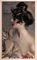Profile of a Young Brunette with Her Hair in a Bun