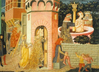 Stories of Susanne, circa 1450, right side of painted chest by Giovanni di Ser Giovanni, known as Lo Scheggia, Detail