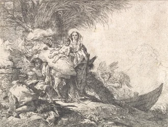 Joseph Adoring the Christ Child near a Smoking Altar, from the Flight into Egypt