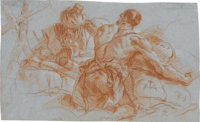 Oriental Merchants with Bales of Goods; verso: Sketch of a Bent Left Arm