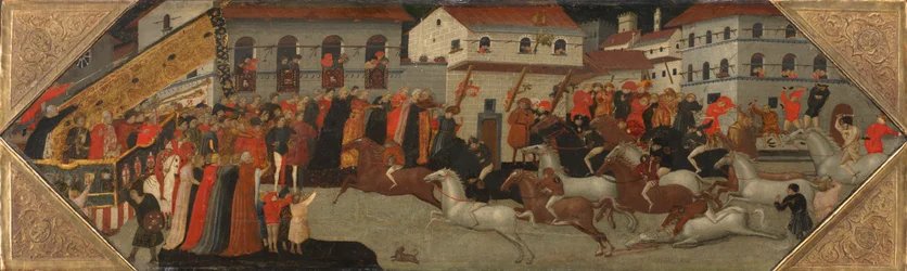 Panel from a Cassone: The Race of the Palio in the Streets of Florence, 1418