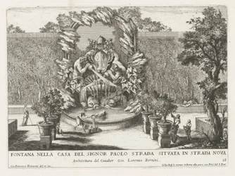 Fountain with a Papal Coat of Arms, Two Tritons, and Dolphins