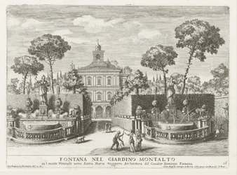Fountains in the gardens of the Villa Montalto Negroni in Rome - Fontana nel giardino Montalto (...) (title on object) - Le fontane ne palazzi e ne giardini di Roma (series title) - Fountains in the palaces and gardens of Rome (series title)