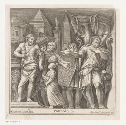 Group of Figures and Two Elephants in a City