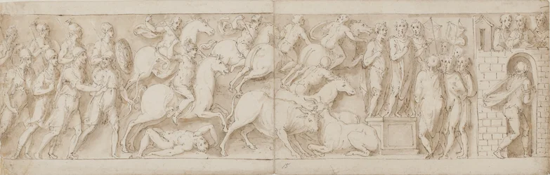 Roman Archers(?), Roman Assault (XCIX); Marcus Aurelius Addressing His Guards (C); Marcus Aurelius Receives a Warning (CI)