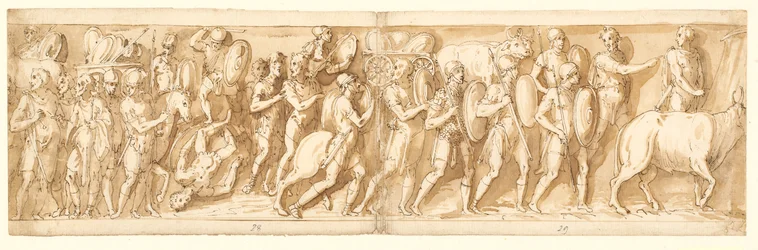 Romans on the March; Marcus Aurelius, Pompeius and an Attendant Watch the March; A Halt on the March