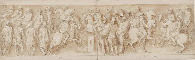 Sarmatians Before the Imperial Council; Surrounded by Guards, Marcus Aurelius and Pompeius on Horseback Watch a Skirmish; German Nobles Bringing a Message