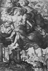 Ixion Attempting to Seduce Juno, Surrounded by Clouds with Ruins Below