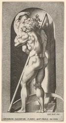 Plate 1: Saturn in a niche devouring his son, standing before a scythe