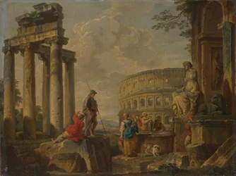 The Coliseum Amongst Roman Ruins