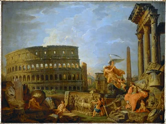 The Colosseum and the Arch of Constantine with the Allegory of the Decline of the Roman Empire