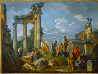 Preacher Amidst Ruins in Rome Enriched with Figures, with the Pantheon and the Statue of Flora