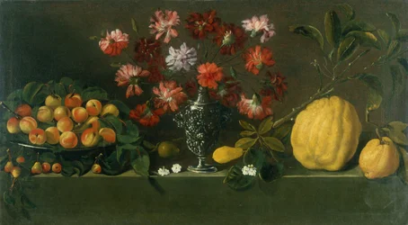 Plums on a Dish, Carnations in an Urn, Quinces on a Ledge