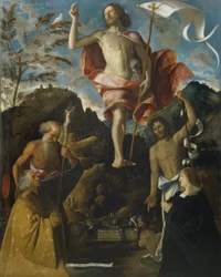 Resurrection of Christ, St. Jerome, St. John the Baptist and the Donors Ottaviano and Domitilla Vimercati at Prayer