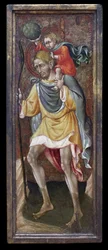 Saint Christopher carrying Jesus Christ on his shoulders. Painting by Giovanni Di Paolo Di Grazia
