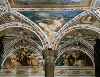 Allegory of Spring with moon in foreground, (detail) of frescoes by Girolamo Romanino (ca 1484-after 1559), commissioned by Bernardo Clesio