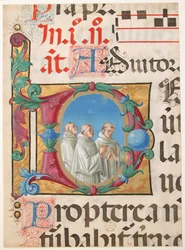 Manuscript Illumination with Singing Monks in an Initial D (from a Psalter)