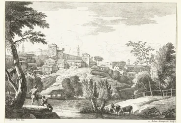 Hilly Landscape with City and Angler (series title)