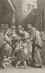 The circumcision of Christ, a group of men, women and angels surrounding him, ca. 1760-1800