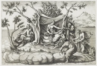 Latona Giving Birth to Apollo and Diana, engraved by Diana Mantovana