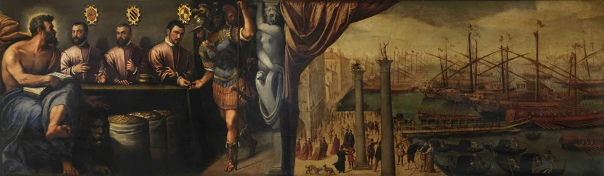 Saint Mark assists three Magistrates in recruiting the militia for the fleet, ca 1586