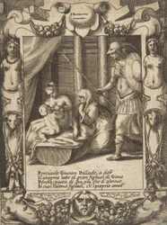 Juno Persuading Athena to Nurse the Young Hercules, Set Within an Elaborate Frame, ca. 1531-76
