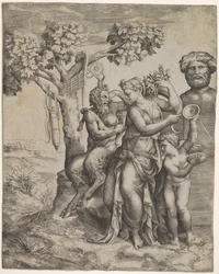 Pan Seated Near a Female Figure Holding a Cornucopia, a Nymph or Pomona