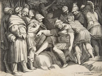 The wounded soldier Scipio in the centre surrounded by figures