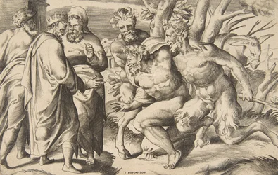 Two Satyrs Bringing Silenus, King Midas Standing at the Left