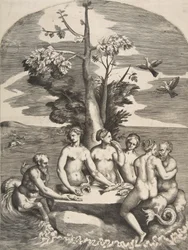 Two sea gods accompanied by four nymphs, 1531-76