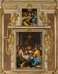 Chapel of the SS Sacramento, Second span north side, Giulio Campi, Last Supper 1569, Giulio Campi, Supper in Simone