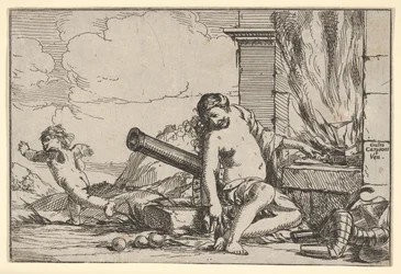 Fire, represented by Venus seated before Vulcan
