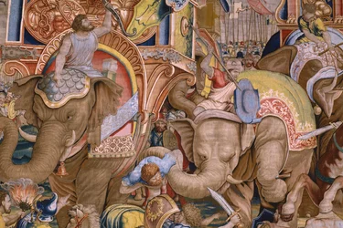 Flemish tapestry. Series The Acts of Scipio: The battle at Zama. Cartoonist Giulio Romano. Atelier of Balthasar van Vlierden (?), Brussels. 1523-1532. (detail)