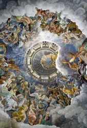 General view of the ceiling of the Hall of the Giants, Mantua: the Gods of Olympus