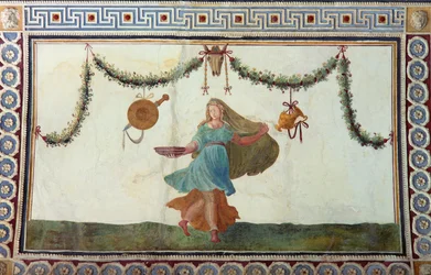 Camera con Fregio di Amorini, Ceiling Depicting a Woman Holding a Bowl (detail)