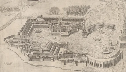 Speculum Romanae Magnificentiae: Birdseye View of the Port of Rome, 1554